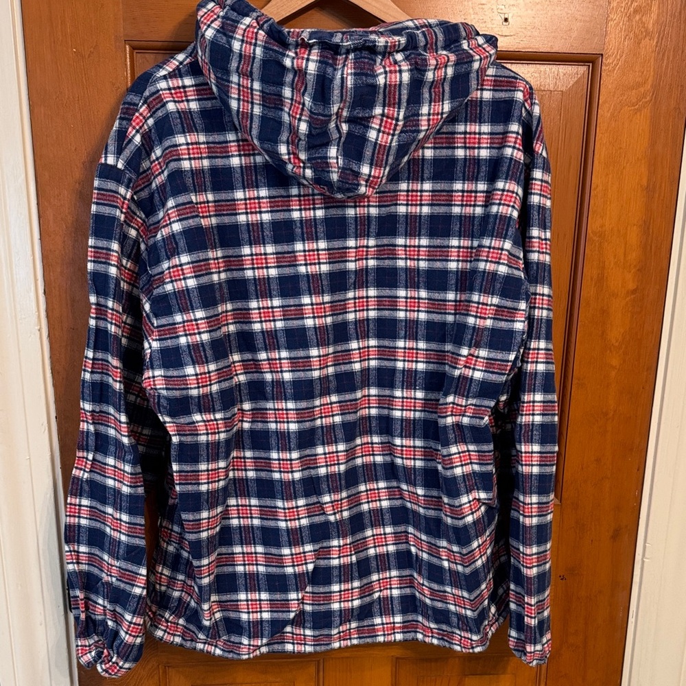 Plaid Hooded Sweatshirt - Red, White, and Blue - Picture 5 of 5